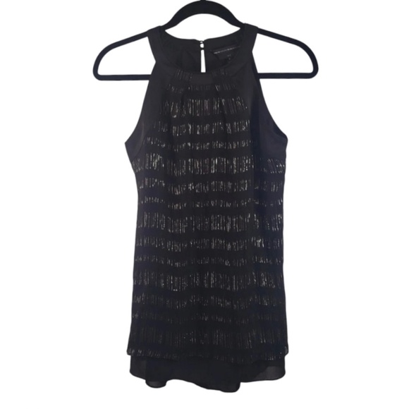WHBM Black Metallic Silk Tank Blouse Size 2 High-Neck Black - Picture 2 of 13